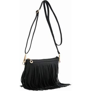 Elegant Small Fringe Crossbody Bag with Zipper Closure & Detachable Wrist Strap